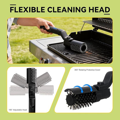 Vahrelo Grillmaster Pro Electric BBQ Grill Brush, Cordless Rotary Cleaner, 300 350 400 RPM Speeds, 180 Degree Adjustable Head, Type C Charging for Outdoor Grates