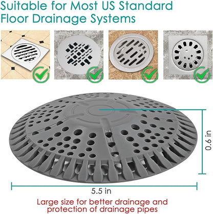 Shower Drain Hair Catcher, 2 Pack 5.5in Shower Hair Catcher Large Premium Silicone Drain Protector Strainer, Shower Drain Cover for Shower Room, Floor Drain, Bathroom Sink, Dark Grey