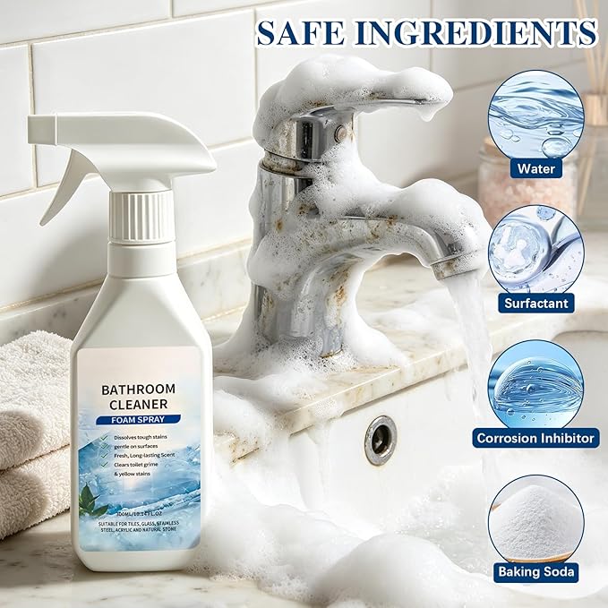 Scale Remover Bathroom Cleaner Foam Spray,Foam BathroomCleaner,Powerful Scale Remover,Bathroom Cleaner Foam Spray for Shower, Glass, Stainless Steel, Tiles, Glass and Toilet