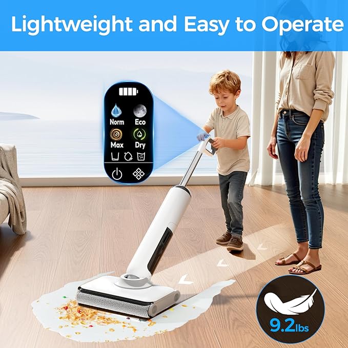 Wet Dry Vacuum Cleaner Cordless, 23KPa Vacuum Mop for Hard Floors, Up to 45 Min Runtime, 180° Lay-Flat Design with Hot Water Self-Cleaning & 185°F Hot Air Drying, Anti-Tangle Brush for Pet Hair