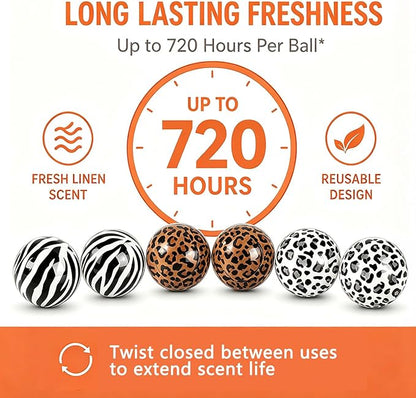 Knixmax Sneaker Deodorizer Shoe Freshener Balls, Odor Eaters for Shoes Boots Mules, Smell Eliminator Ball for Gym Gear Bags and Lockers, Fresh Linen Scent, Pack of 6 Leopard