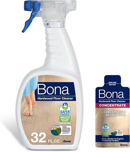 Bona® Hardwood Floor Cleaner Spray - 32 fl oz - Unscented - Includes Filled Bottle + Concentrate Refill for Hardwood Floor Cleaning