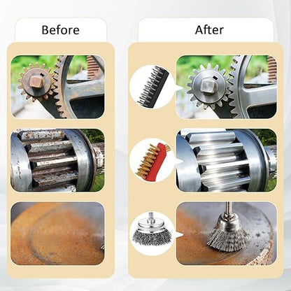 36 Pcs Wire Brushes for Cleaning Stainless Steel/ Nylon/ Brass Metal Brush Set with Curved Handle Grip Carbon Steel Wire Wheel for Drill Grinder Wire Brush for Rust Paint and Dirt Removal