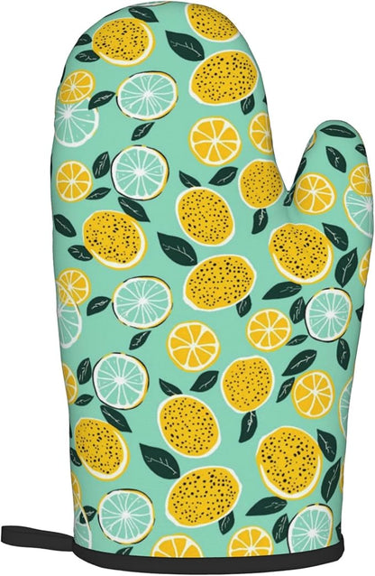 Lemon Pot Holders and Oven Mitts - Summer Teal Lime Refreshing Oven Glove Hot Pads for Kitchen Chef Gifts for Cooking Lover Cooks
