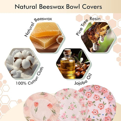 5 PCS Reusable Beeswax Bowl Covers (4"–12"), Breathable Elastic Cotton Bowl Covers for Sourdough Proofing, Dough Rising & Food Storage