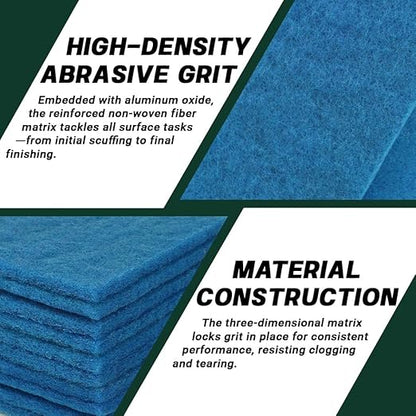 6" x 9" Blue Ultra-Fine Polishing Scuff Pads, 10 Pack – Non-Woven Hand Pads for Final Polish Prep, Haze Removal, Scouring & Mirror Finishes – Reusable Aluminum Oxide Abrasive Pads