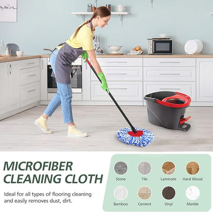 4 Pack Spin Mop Refill Replacement Head Compatible with EasyWring 1-Tank System Spinning Mop, with 1 Swivel Mop Base, 100% Microfiber Deep Cleaning Machine Washable - Blue