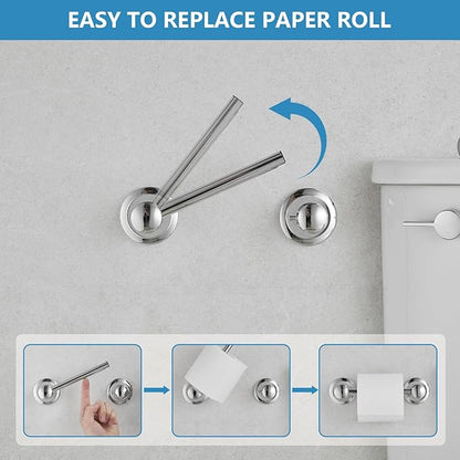 RUMOSE Toilet Paper Holder and Hand Towel Ring Polished Chrome Wall Mount Bathroom Hardware Accessories 2 PCS Set Flexible Pivoting Toilet Tissue Roll Holder and Towel Hanger, Stainless Steel