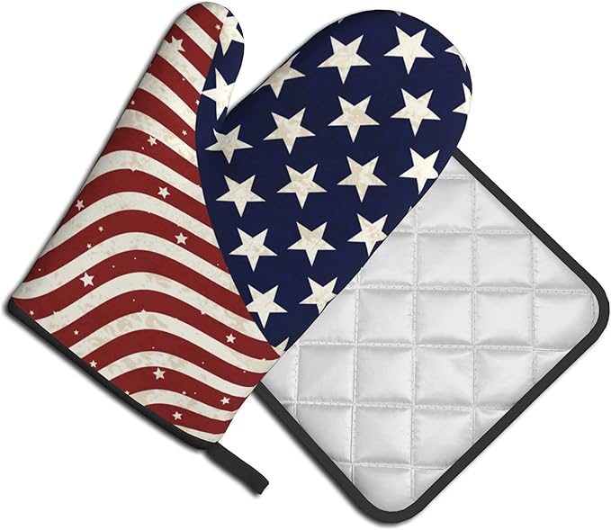 Patriotic Oven Mitts - American Flag Kitchen Mitts Pot Holders 4th of July Hot Mitts Independence Memorial Day Hot Pads Sets of 2 for Cooking Baking Grilling