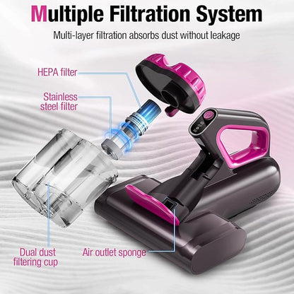 BYHUME Mattress Vacuum Cleaner, 17Kpa Bed Vacuum Cleaner, 273nm UV-C Light & Ultrasonic 145°F Heating, 80000 RPM/Min Brushroll Rotation, Wide Suction Port for Pillows Cribs Sofa, Black Corded