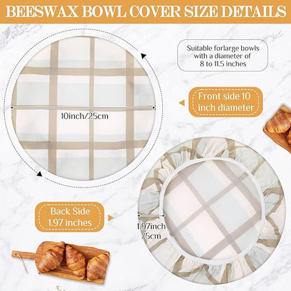Hahafelt 4 Pcs Beeswax Bowl Covers Reusable Bowl Covers for Bread Proofing 10 Inch Elastic Cotton Cloth Sourdough Caps Stretchy Food Caps Leakproof Fresh for Dough Proofing and Food Storage(Plaid)
