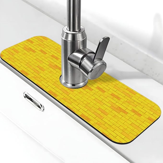 Yellow Bricks 15" X 5.5" Kitchen Sink Splash Guard Faucet Faucet Guard Draining Mat Sink Splash Guard Faucet Kitchen Bathroom