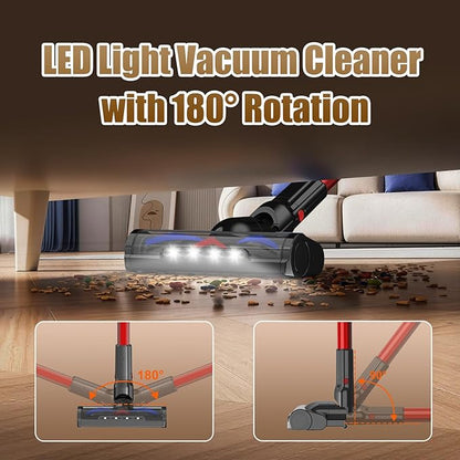 Cordless Vacuum Cleaner, 200W 45Mins Lightweight Stick Vacuum Cleaners for Home, Anti-Tangle Brush & LED Touch Screen, 1L Dust Cup, Wall Mount Dock, Bright Light for Hardwood, Pet Hair, Carpet, Office
