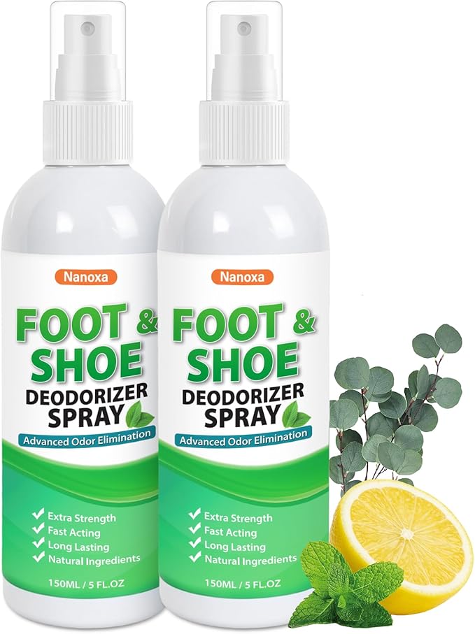 Shoe Deodorizer Spray, 5 fl. oz (2 Pack) Powerful Foot & Shoe Odor Eliminator, Foot Spray for Smelly Feet, Fast-Acting & Long-Lasting Shoe Freshener Spray for Shoes, Gym Bags, Helmets