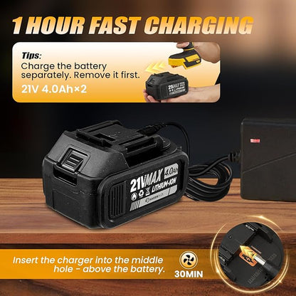 SakerPlus Portable Dust Cleaner, Cordless Leaf Blower with 2 Batteries, 21V 4.0Ah Electric Handheld Blower, 3-Speed Adjustable,Mini Lightweight Leaf Blower for Yard, Patio, Garage, Car (Yellow)