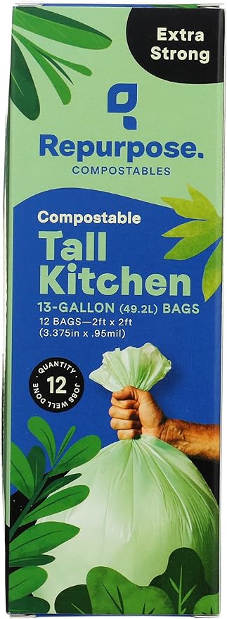 REPURPOSE Compostable 13 Gallon Tall Kitchen Bags, 12 CT