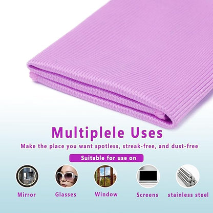 6 Pack Glass Cleaning Cloth Microfiber Cleaning Cloth for Window Eyeglass Jewelry Windshields Mirrors and Stainless Steel (Purple)