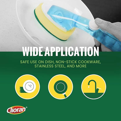 Dishwand Refills Sponges Heads with Soap Control Handle, 6 Non-Scratch Replacement Sponge Head for Dish Wand,Leak-Proof Handle,Universal Compatible Soap Dispensing Brush for Kitchen,Dishwasher