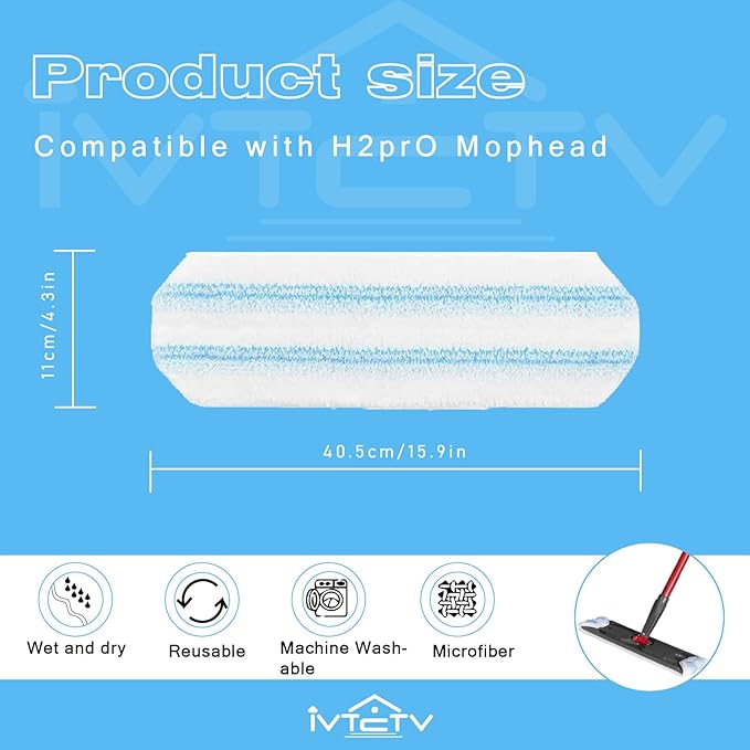 3-Pack Replacement Mop Pads for O-Cedar H2prO/ Vileda H2prO Flat Mop System | Washable Reusable Microfiber Pads