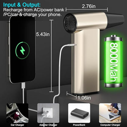 Compressed Air Duster-310,000RPM Cordless Air Blower with Cell Phone Charger, 4 Gear Adjustable Turbo Fan, Super Power Electric Air Duster for Computer, Keyboard, Outdoor, House and Car