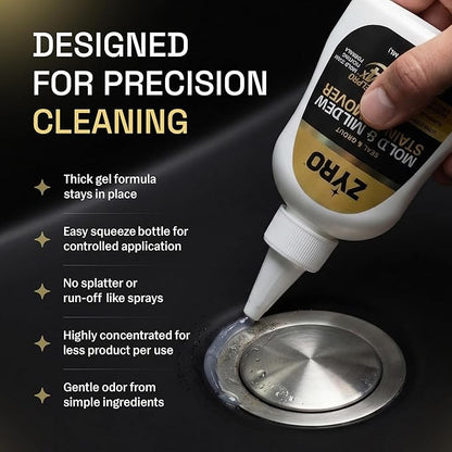 Mold Stain Remover Gel | Heavy Duty Mildew Stain Remover | Tile Grout Cleaner | Home Cleaning Gel for Bathroom Grout, Bathtub, Shower, Caulk & Front Loader Washing Machine Seal | Zyro