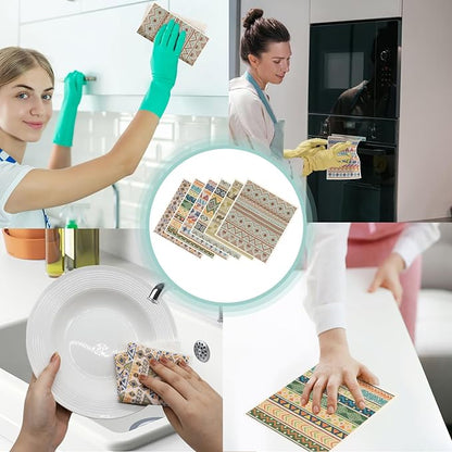 6 Pack Swedish Dishcloths for Kitchen |Watercolor Dish Towels | Reusable Paper Towels Washable | Non-Scratch Cellulose Sponge Cloths | No Odor, Biodegradable, Swedish Cloths, Texture
