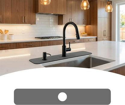 Customizable Kitchen Sink Faucet Mat: 24"Lx4"W Grey Bathroom Counter Protector Drip Catcher - Splash Guard with Pre-Cut Center Hole, DIY to Fit Irregular Sink with 2, 3 Holes & Soap Dispenser