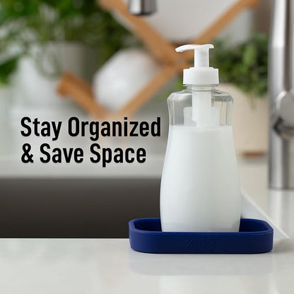 Zulay Kitchen Small Silicone Sponge Holder (4.9x3.3”) – Space-Saving Sink Organizer Tray for Sponge, Soap, Brush & More – Compact Non-Slip Dish for Kitchen & Bathroom (Dark Blue)
