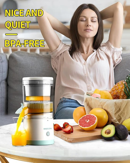 MIGECON Electric Citrus Juicer, Rechargeable Orange Juicer Squeezer with USB and Cleaning Brush, Portable Electric Juicer Machine, for Lemons, Limes, and Grapefruit, White