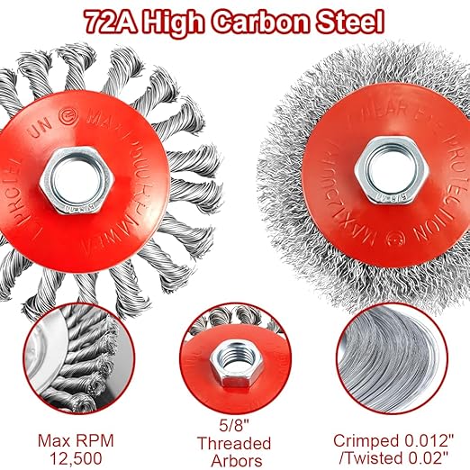 7-Pack Wire Wheel for 4-1/2" Angle Grinder, 4 Inch Carbon Steel Knotted Twist & Crimped Wire Wheels, 3" Stainless Cup Brush Set, Fits 5/8"-11 UNC Arbor for Rust, Paint, Metal Removal & Cleaning