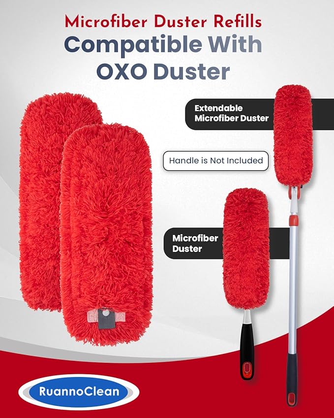 Microfiber Duster Refills Compatible with OXO Good Grips Hand Duster, Reusable Dusters Refill Washable Head Replacement for OXO Extendable Dusters for Cleaning -2 Pack, Red
