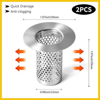 304 Stainless Steel Shower Drain Hair Catcher – Bathtub & Bathroom Sink Drain Strainer, Small Deep Basket Cover, Anti-Clog Pet Hair Catcher with Large Water Flow, Universal Tub Drain Filter Stopper