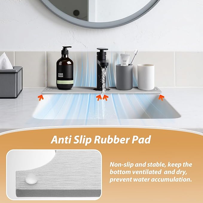 Kitchen Sink Faucet Mat, Diatomaceous Earth Quick Dry Sink Splashback Drying Mat, Kitchen Faucet Super Absorbent Mat, Quick-Drying Water Absorbing Stone Tray (Light Gray, 15.7" x 3.9")