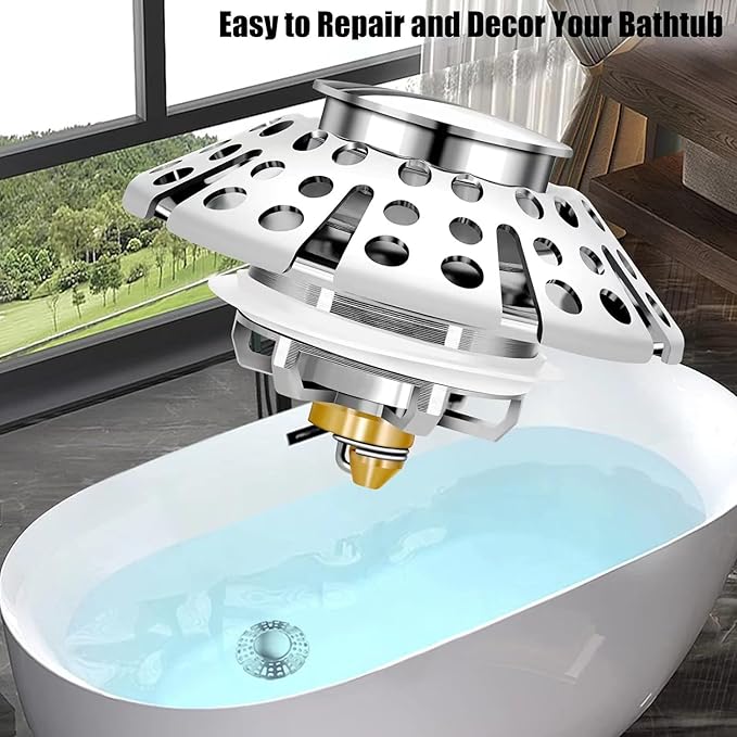Anlige Bathtub Drain Stopper, Pop Up Tub Stopper with Drain Hair Catcher, Bathtub Plug and Cover with Strainer, Universal for 1.5 to 1.8in Tub Drain Hole