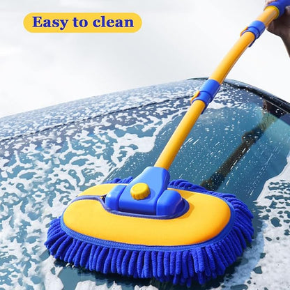 BMLEI Car Wash Brush With Long Handle, Chenille Microfiber Mop Mitt, 1 Replacement Head, Wheel Brush Extension Pole, Cleaning Kit With Towels for Cars Trucks 5PCS
