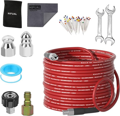 NIFUAL Sewer Jetter Kit for Pressure Washer,25FT 5800PSI Pressure Drain Cleaner 1/4 Inch NPT Corner Rotating and Button Hose Sewer Jetting Nozzle for Homeowners & DIYers (25FT)