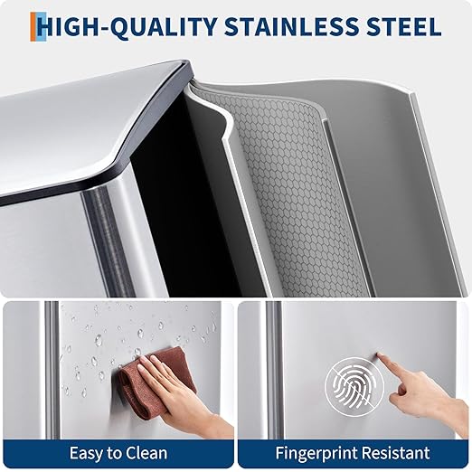 Takywep 2 x 8 Gal (2 x 30L) Kitchen Dual Trash Can, Stainless Steel Double Trash Can with 2 Removable Inner Buckets, Soft-Close Lid, Double Compartment Recycling Bin for Kitchen Home Office, Silver