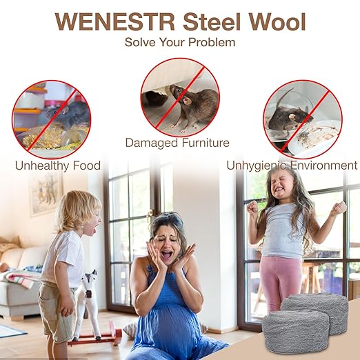 Steel Wool Mice Control - 3 Pcs 2.36"×9.84Ft Steel Wool for Wall Hole/Gap Filler - Best Thing to Get Rid of Mice - Keep Animals Away from Cracks,Siding,Pipeline,Vents in Garden/House/Garage/Kitchen