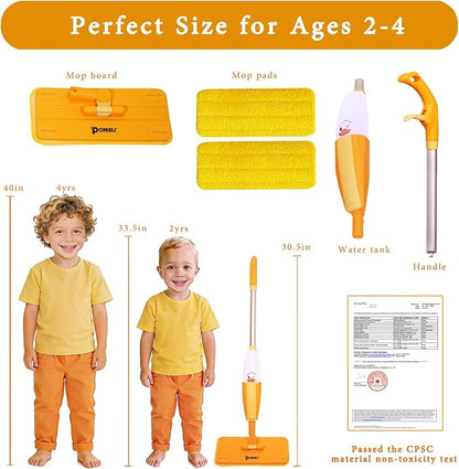 Kids Spray Mop for Age 2+ 3, 4, 5, 6 Year Old, Functional Cleaning Set for Toddlers Pretend Play Housework, Montessori Toys Gifts for Boys Girls (2 Microfiber Pads)