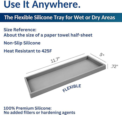 Spacewiser Countertop and Vanity Tray - 2 PC Large 11.7" Silicone Bathroom Trays, Counter Organizer, Dish Soap Sponge Holder Kitchen Sink Tray Organizer, Sink Caddy Toothbrush Key Kitchen Soap Trays