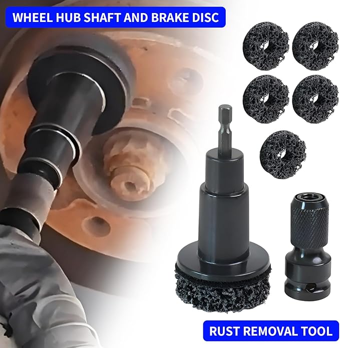 Wheel Hub Cleaning Tool Kit, 3-in-1 Hub Cleaning Tool with 6 Grinding Heads & Impact Adapter for Wheel Hub Resurfacing, Rust Removal & as a Wheel Stud Cleaner for Drill/Impact Wrench (Black #1)
