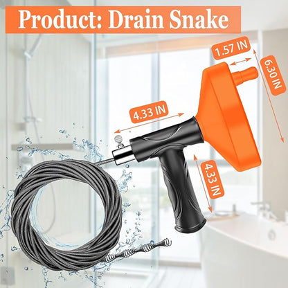 33 FT Drain Snake Auger, Plumbing Snake Drain Hair Clog Removal Tool, Sink Unclogger Drain, Heavy Duty Drum Auger, Cleaner Tool for Bathroom Kitchen Tub Shower Drain Clog Remover with Gloves