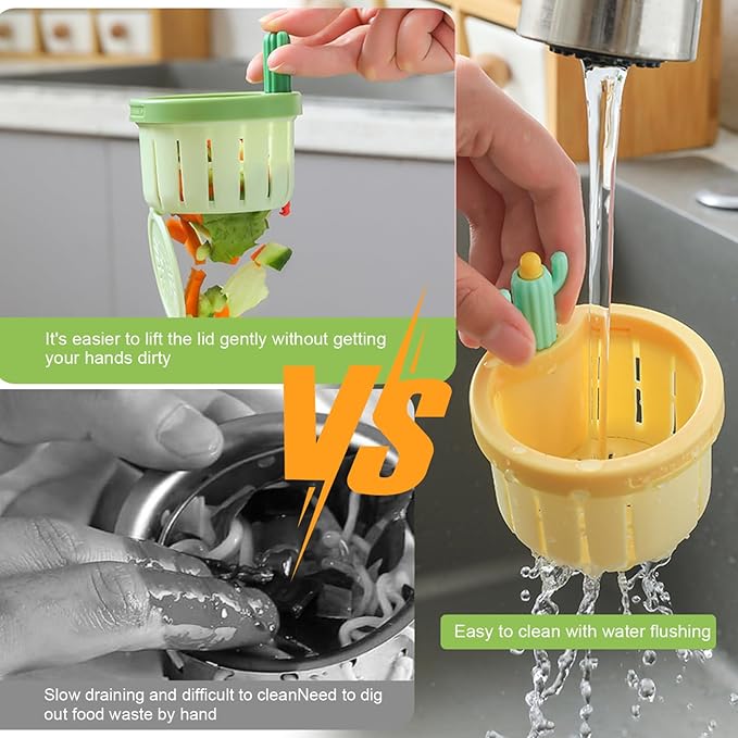 4PCS Cactus Sink Strainer Cactus Kitchen Sink Drain Basket Auto-Dumping Filter Multi-Functional Anti-Clogging Kitchen Drainer with Lifting Handle