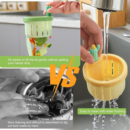 4PCS Cactus Sink Strainer Cactus Kitchen Sink Drain Basket Auto-Dumping Filter Multi-Functional Anti-Clogging Kitchen Drainer with Lifting Handle