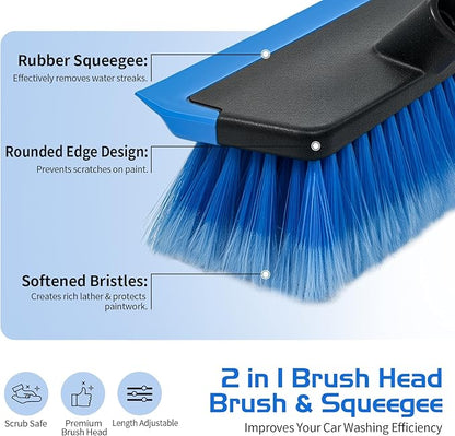 Ordenado 56" Car Wash Brush with Long Handle - Car Cleaning Brush with Soft Bristle & Squeegee, Scratch-Free Car Cleaning Mop Kit for Washing Exterior & Snow, Universal for RV Boat Truck SUV Blue