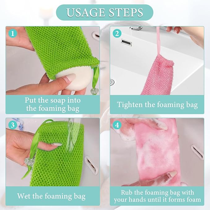 6 Pack Soap Bags, Colorful Soaps Saver Bag Mesh Soap Bags for Soaps Bars, Hangable Exfoliating Pouch with Drawstring for Shower Bath (Pink, Yellow, Orange, Blue, Green, Beige, 3.5''x5.5'')