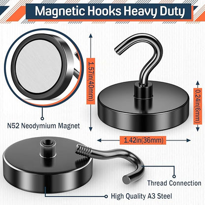 FINDMAG Black Magnetic Hooks for Classroom, 150lbs Magnetic Hooks for Hanging, Cruise Ship Magnets, Strong Magnets Heavy Duty, Locker Decorations, Fridge Decor, Office Supplies, 10 Pack