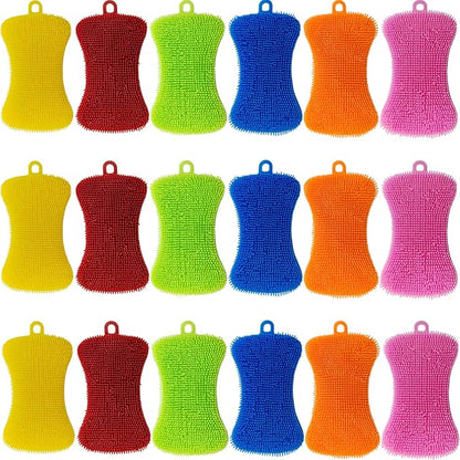 GXXMEI 18PCS Silicone Sponge Dish Washing Kitchen Scrubber, Reusable Dish Washing Cleaning Sponges Double-Sided Multipurpose Non Stick Silicone Dish Sponges for Dishes, Fruit, Vegetable (Multicolor)