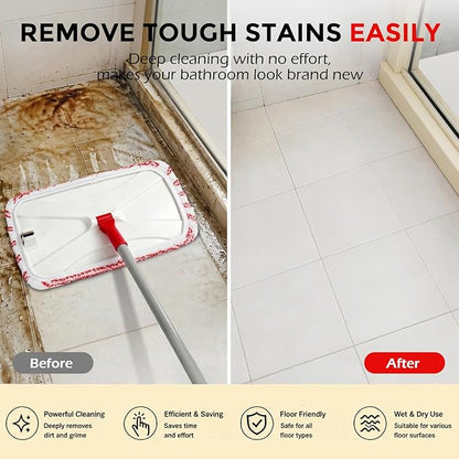 OZD Flat Mops for Floor Cleaning , with 5 Reusable 16x9in Dual-Fiber Mop Heads, Remove Stubborn Stains, Wet and Dry Use, Suitable for Hardwood, Tile, Laminate Flooring etc, Red