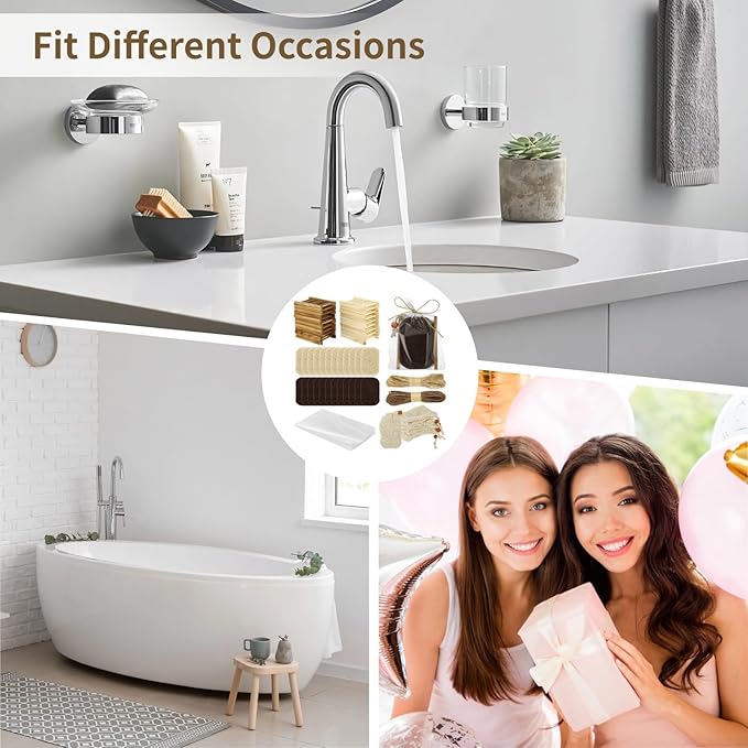 72 Pcs Soap Saver Set, Includes Wooden Soap Holders, Soap Saver Pads, Soap Bags, Paper Ropes, and Clear Packing Bags, Soap Accessories Set for Bathroom, Shower
